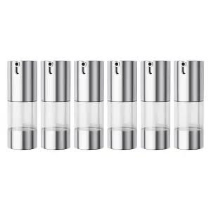 롱웨이 15ml 에어리스 펌프 병 실버 화장품 크림 여행용 사이즈 디스펜서 리필 가능한 용기 ( 0.5온스 6개