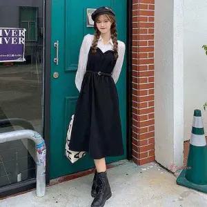 가을 원피스 레이어드 셔츠 뷔스티에 데이트룩 하객 스타일hij521