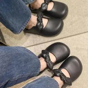 여성 둥근앞코 리본 메리제인 슈즈 방수 뮬 슬리퍼