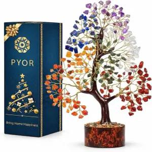 PYOR 7 생명의 차크라 트리 크리스탈 - 균형을 위한 일곱 가지 힐링 스톤 명상 레이키 요가 데코 영적 선물