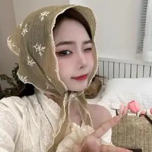 우아한 자수 스카프 프릴 예쁜스카프 빈티지 봄스카프 자수 미니 가을스카프 헤어밴드 봄여름스카프