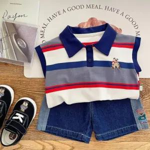 카라블루ST 남아동 자수 데님반바지 상하세트 205754