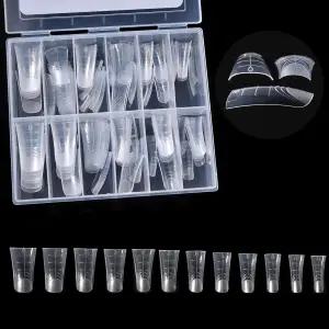 시유우로 120Pcs 폴리 익스텐션 젤 듀얼 네일 폼 클리어 12사이즈 오리 가짜 모델 풀 커버 스케일 솔리드