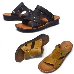 [RIZPICK]남성 가죽 샌들 슬리퍼 2in1 여름 신발 실내화 통굽