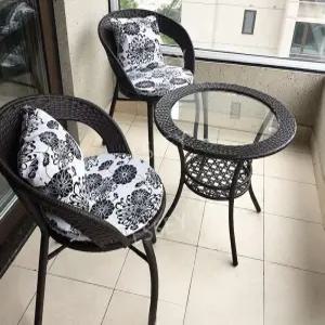 라탄 베란다 야외 테이블 테라스 원형 발코니 정원 티테이블 세트 의자