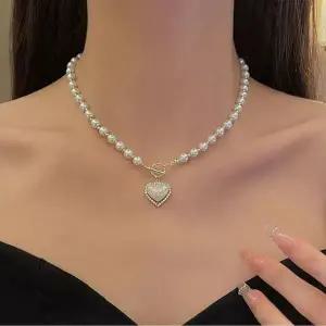 [콩심팥심]하트 팬던트 진주목걸이 레이어드목걸이 비즈 목걸이