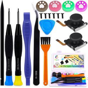 Qishiyi 홀 효과 조이스틱 교체 세트, 19pcs 아날로그 스틱 엄지손가락 부품 수리 도구 닌텐도 스위치 조이콘 컨트롤러 OLED(트리윙 드라이버 그립 캡 핀셋 포함)