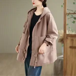 여자 가을 빈티지 야구 점퍼 후드 코트 빅사이즈 긴팔 트렌치 원픽3