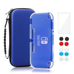 닌텐도 스위치 라이트용 RHOTALL 휴대용 케이스 충격방지 악세사리 번들 여행 가방 화면 보호기가 있는 TPU 커버 엄지 그립 10개(파란색)