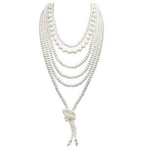 여성용 긴 진주 목걸이 크림 화이트 인조 스트랩 레이어드 코스튬 주얼리