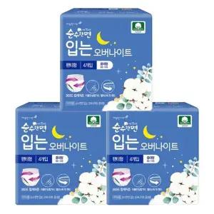 [순수한면] 깨끗한나라 순수한면 입는오버나이트 팬티형생리대 중대형 4Px3팩