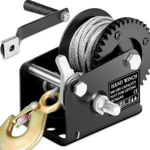 800파운드 용량의 헤비 듀티 핸드 윈치 26피트 강철 케이블이 장착된 크랭크 스트랩 기어 수동 작동 양방향