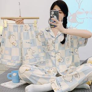 쉬블림로브 3피스(반팔+반바지+긴바지) 여성 홈웨어 오리 잠옷 세트 GWD0422