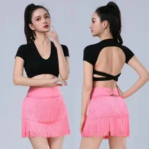 라틴 댄스 스커트 수술 의상 라인댄스복 더블레이어 여성 하의 치마