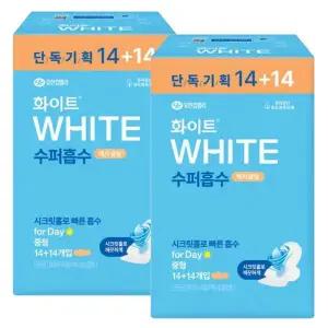 [화이트] 화이트 수퍼흡수 대용량생리대 슬림날개 중형(14+14P)x2팩