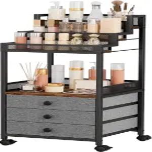 퍼펀 디스플레이 라이저 스탠드 향수 쾰른 오거나이저 패브릭 서랍이 있는 롤링 메이크업 보관 카트 스킨