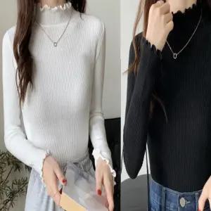 이너목티 얇은긴팔티 흰색 얇은 폴라티 프릴 무지 골지 반목 긴팔 쫄티