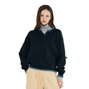 BNX 헨리 버튼 포인트 배색 트리밍 니트 BX4KP046L0 국내매장판 1711883