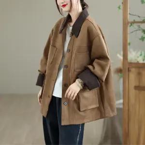 가을 빅사이즈 여자코트 점퍼 터틀넥 트렌치 세무 코트 원템3