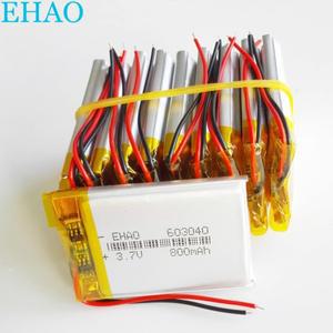 10개 3.7V 800mAh 리튬 폴리머 LiPo 충전식 배터리 603040 Mp3 패드 DVD 전자 책 블루투스 레코더 스피커