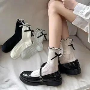 리본 중목 패션 양말 로퍼 여성 세트 포인트 3개