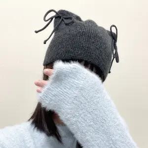 국내제작 리본 고양이 뿔 비니 여성 가을 겨울 울 니트 모자