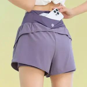 여성 러닝 쇼츠 마라톤 반바지 투인원 조깅 러닝복 회색/보라 S