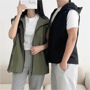 조끼 레이어드 남녀공용 스트링 바스락 베스트 후드조끼