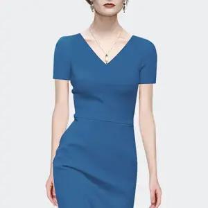여사친 원피스 스커트 하계 브이넥 블루 봄가을 슬림핏 힙 정장 필수템 반팔백 인기1
