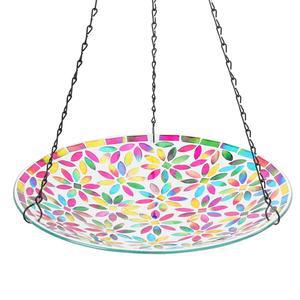 야외용 맘탑 모이통 걸이 목욕 정원 물그릇 목욕 유리 플라워 장식 잔디밭 모자이크 컬러풀 12인치