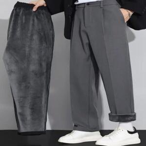 심플 베이직 루즈핏 융털기모 보온 안감 슬랙스 바지 모던 트렌디 스판 겨울 정장 팬츠