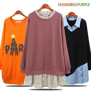 [허밍퍼플]봄 신상 롱티/원피스 티셔츠 예쁜 맨투맨 롱후드 날씬 긴팔티 블라우스 큰옷