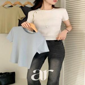 (모달쫀쫀스판/말라보이는핏) 로하츠 코튼 무지 크롭 반팔 티셔츠 ts4874