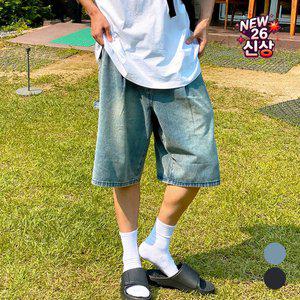 [문컬렉션] 데님 원턱 버뮤다 반바지 워싱 청반바지 쇼츠 청팬츠 와이드핏