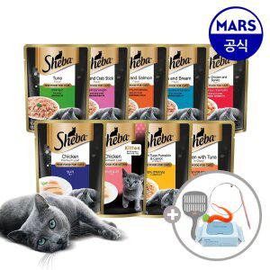 [24개+24개] 쉬바 파우치 70gx48개 골라담기+모래삽+고양이낚시대+베베숲물티슈