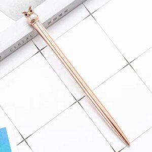 학생 사무용 데일리 필기구 검정볼펜 부엉이 유성볼펜(로즈골드) 검정펜