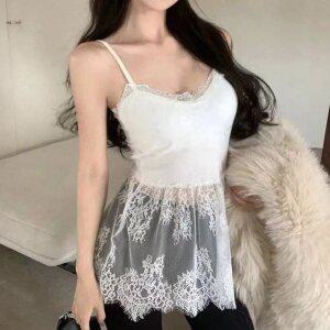 프릴 레이어드 밑단 레이스 나시 여성 이너 캡내장 브라탑 끈나시