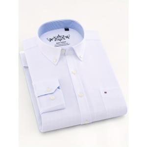 남자 무지 일자핏 면 혼방 단색 와이셔츠 긴 소매 컬러