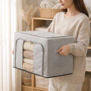 [1+1] 싹정리 철제프레임 리빙박스 대용량 정리 보관함 66L (총 2P)