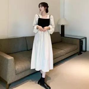 여성 롱원피스 롱 찰랑핏 카라 무드 v넥 미니 브이넥셔링 라운드넥 원피스 아미에 맥