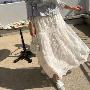 [난닝구] 차무트 밴딩레이스플레어롱스커트