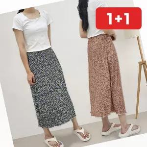 냉감스커트 플라워 플리츠 냉감 스커트 6color 꽃무늬 치마 (1+1)