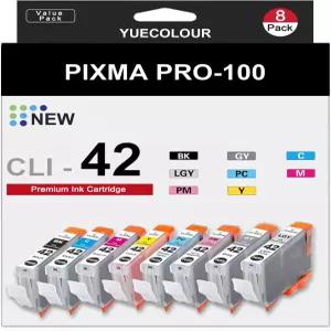 YUECOLOUR CLI-42 8 PK 밸류 팩 잉크 호환 카트리지 교체용 Canon Pro 100 프린터 전문 잉크젯 PIXMA
