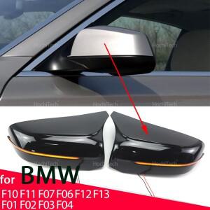 오버레이 밝은 블랙 스타일 사이드 미러 커버 캡 BMW 호환 5 6 7 시리즈 F10 F11 F07 F06 F12 F13 F01 F02