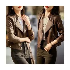 타노스여자 봄 가을 빈티지 PU라이더 코트 무스탕 데일리룩 가죽 자켓 숏커피색 키작 KUK1