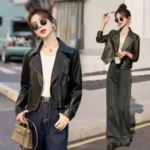 검정 여친 봄 가을 빈티지 가죽 코트 무스탕 숏기장 재킷 점퍼 BE1