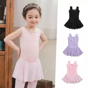 여아 무용복 민소매 스커트 일체형 쉬폰 소재 핑크 퍼플 컬러 발레 연습복 댄스복