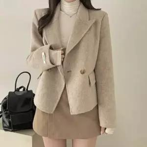 |CCJ6CFC|여성 클래식 더블버튼 빅카라 세미크롭 자켓