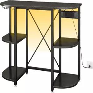 전원 콘센트와 LED 조명이 있는 METYERY 미니 냉장고 캐비닛 스탠드 공간이 커피 바 와인 랙이 전자레인지