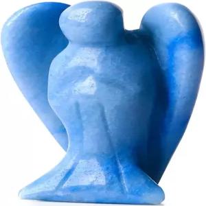 QINJIEJIE 블루 아벤투린 크리스탈 천사 장식 평화 동상 돌 수호 치유 핸드 조각 천연 보석 포켓 피규어 룸